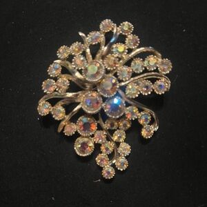 Vintage Gold Tone Cluster Brooch with Aurora Borealis Stones BSK